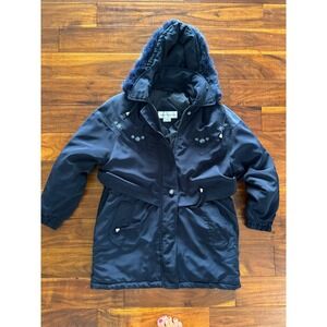 Vintage Rainshedder Womens Navy Blue Embroidered Hooded Parka Jacket Size L